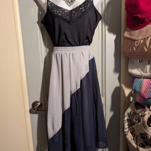 DE Collection Navy Blue and Gray A-Line Skirt